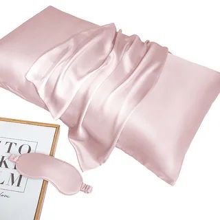 Beaute Living Mulberry Silk Pillowcase and Eyemask Set (Pink/Pink - Queen) | Bed Bath & Beyond