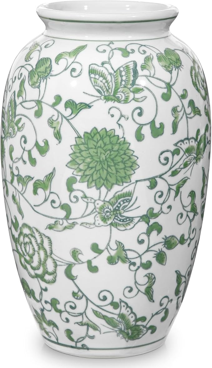 Green and White Vase, Green Ceramic Vase for Home Decor 8.9" Chinoiserie Vase for Flowers Porcela... | Amazon (US)
