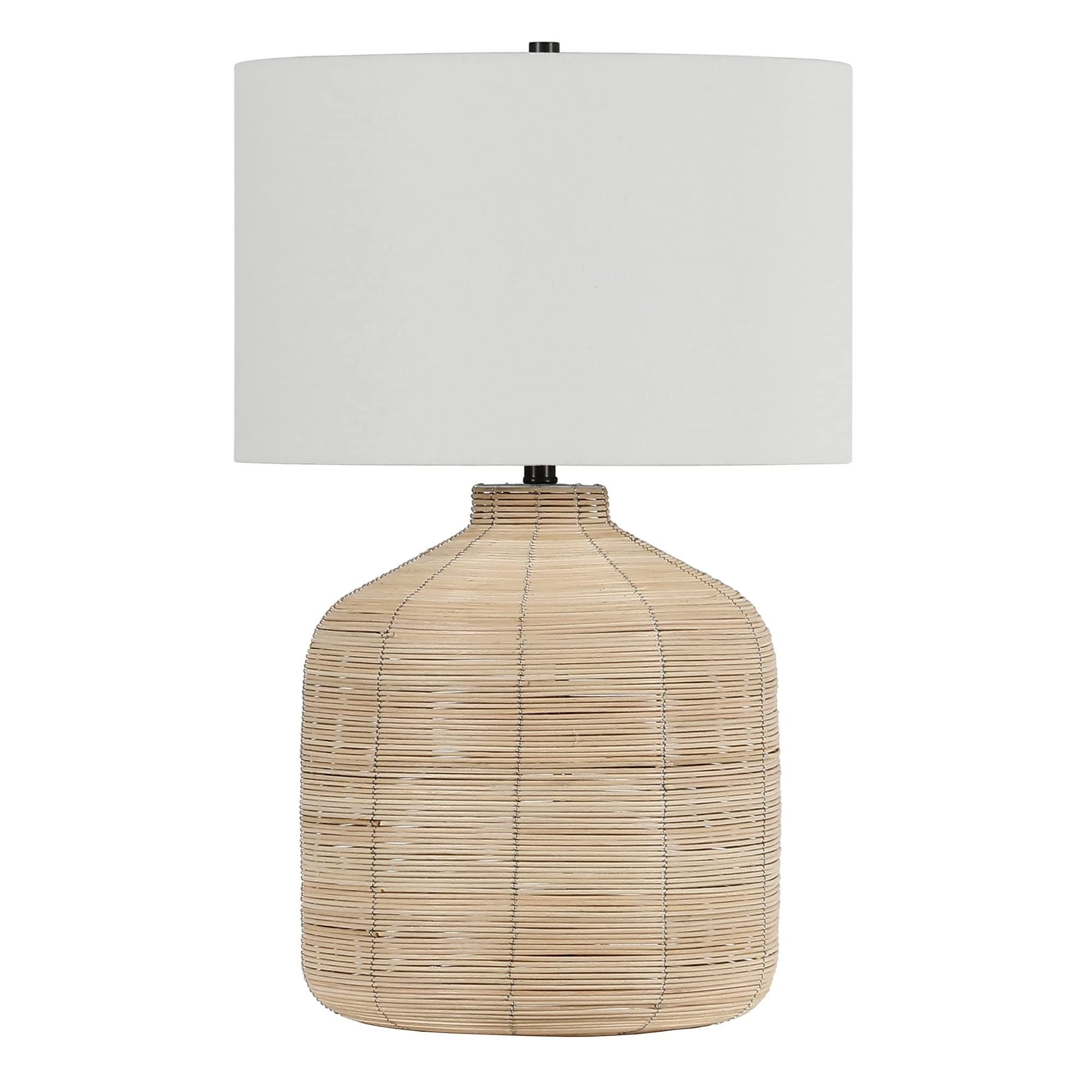 Jolina 26.5" Tall Oversized/Rattan Table Lamp with Fabric Shade in Natural Rattan/Brass /White | Amazon (US)