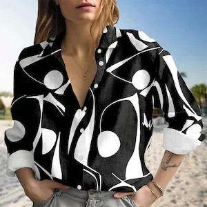 Minimalist Geometric Blouse Shirt, Vibrant Geometric Print Button Shirt for Women, Chic Monochrom... | Etsy (Global)