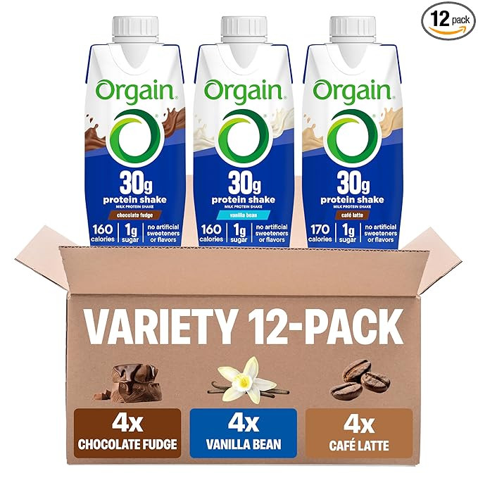 Orgain 30g High Protein Shake Variety Pack, Dairy Isolate Milk Protein, 5g BCAAs, 1g Sugar Per Se... | Amazon (US)