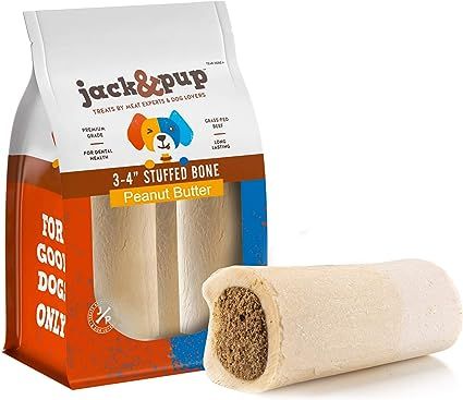 Jack&Pup Filled Dog Bones for Aggressive Chewers, 3-to-4-Inch Dog Chew Treats Dog Bone - Peanut B... | Amazon (US)