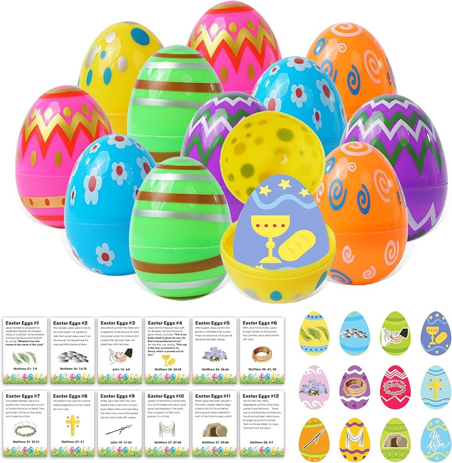 12 Pcs Resurrection Easter Story Eggs with Matching Religious Easter Story Cards Holy Week Cards ... | Amazon (US)