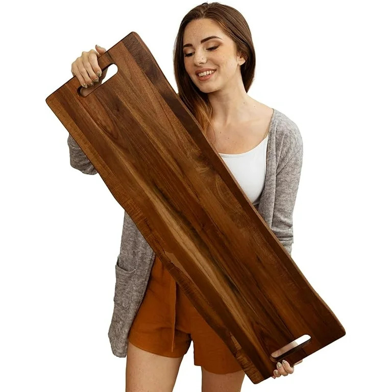 Large Acacia Serving Board with Handles, 36 x 12 Inch Rectangular Charcuterie Platter, Natural Wo... | Walmart (US)