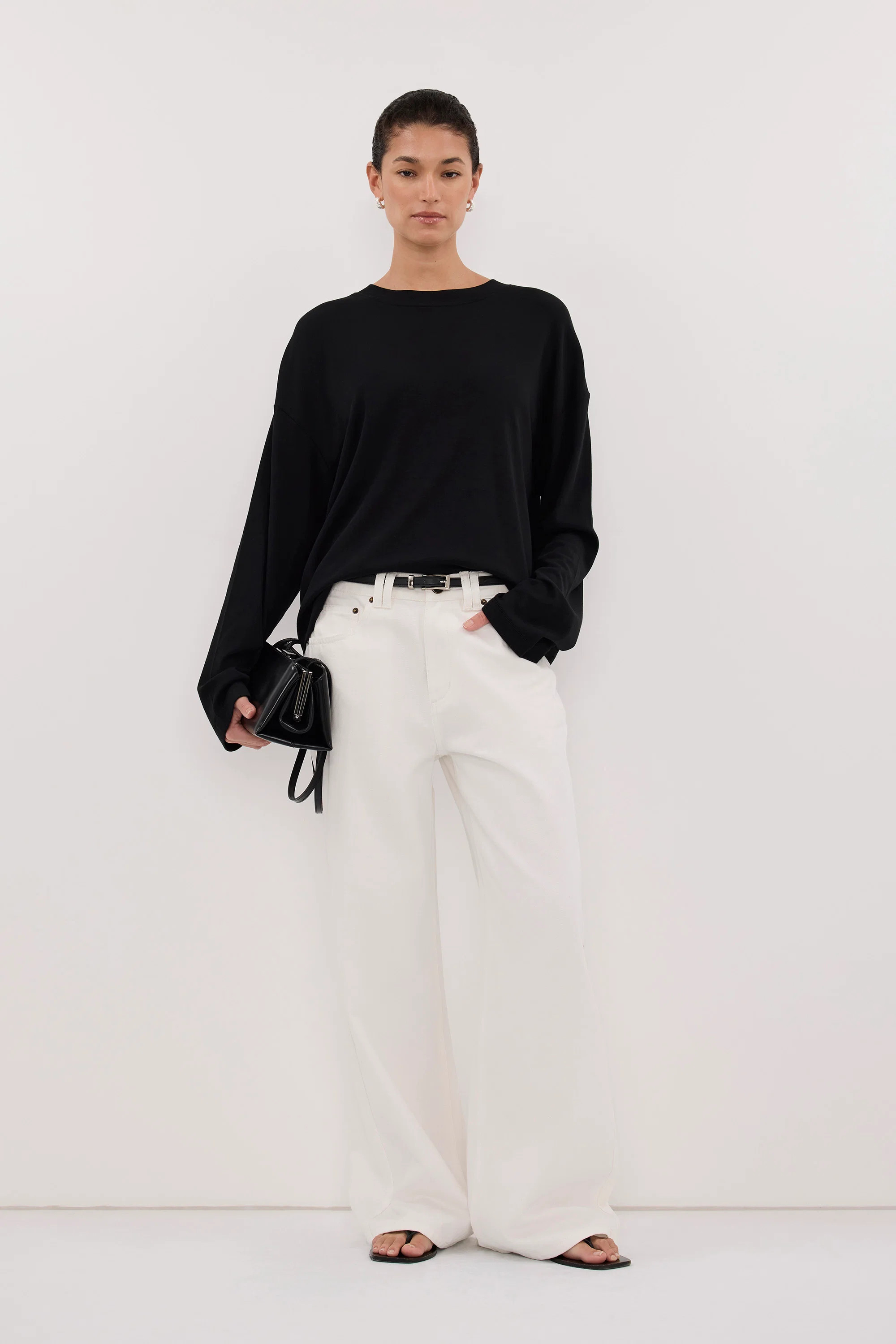 SLOANE BLACK SLEEVED CREW NECK KNIT | DISSH