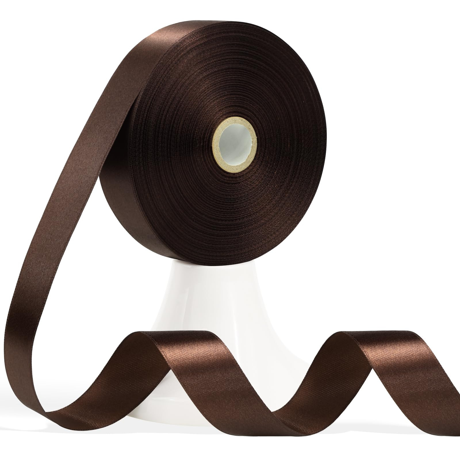 60 Yards Brown Satin Ribbon 1 Inch, Solid Polyester Fabric Ribbon for Gift Wrapping, Crafts, Flor... | Amazon (US)