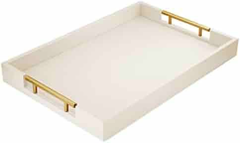 Amazon.com: 17" x 12" Wood Serving Tray with Gold Polished Metal Handles, Home Decorative Wooden ... | Amazon (US)