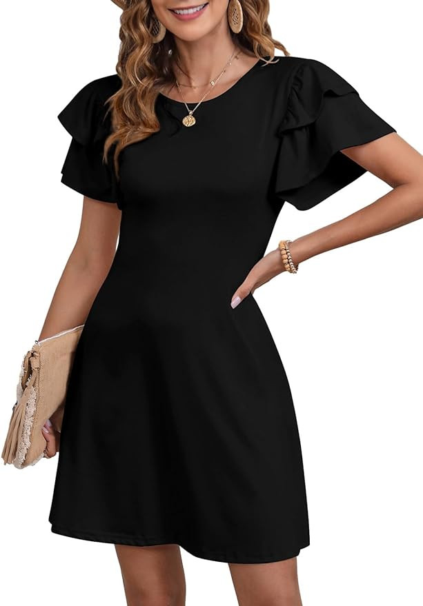 Dokotoo Women 2024 Summer Ruffle Edge Sleeve Dresses Floral Casual Beach Mini Dress with Pocket | Amazon (US)