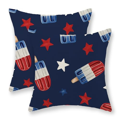 4th of July Pillow Covers 18x18 Set of 2 Red Blue White Stars Patriotic Throw Pillows Independence Memorial Day Decorative Pillowcase Summer Outdoor Farmhouse Cushion Case for Couch Sofa Decor | Amazon (US)