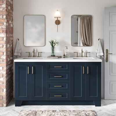 ARIEL Taylor 66-in Midnight Blue Undermount Double Sink Bathroom Vanity with Pure White Quartz Qu... | Lowe's