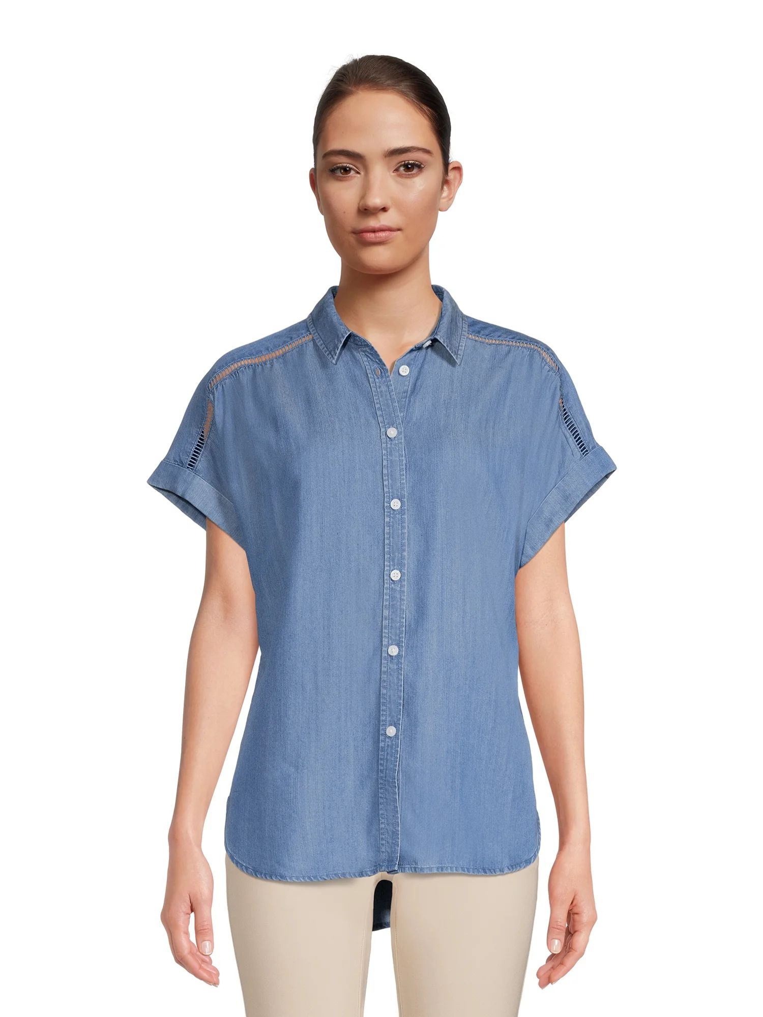 Time and Tru Women’s Chambray Camp Shirt | Walmart (US)