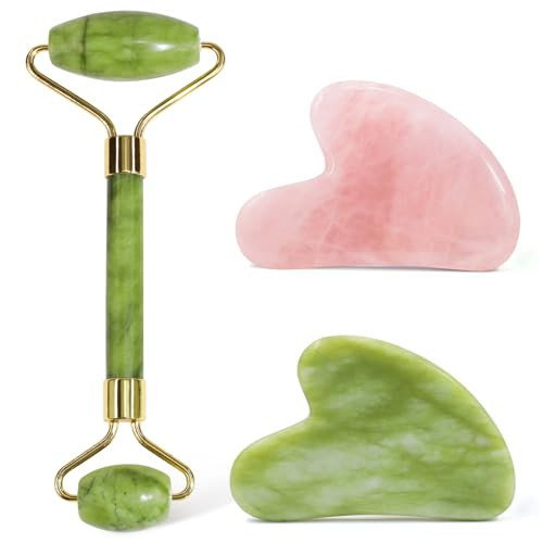 huefull Jade Roller & Gua Sha Set + Rose Quartz Guasha Tool - Perfect for Puffiness, Wrinkles, and Tension Relief, Ideal Self Care and Valentine's Day Gift | Amazon (US)