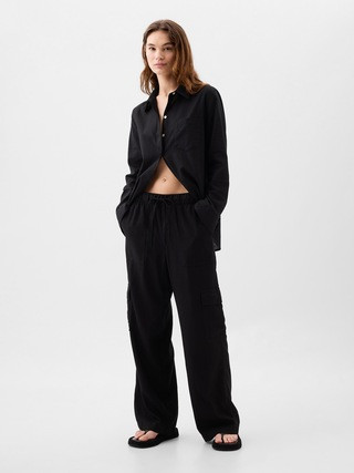 Linen-Blend Wide-Leg Cargo Pull-On Pants | Gap Factory