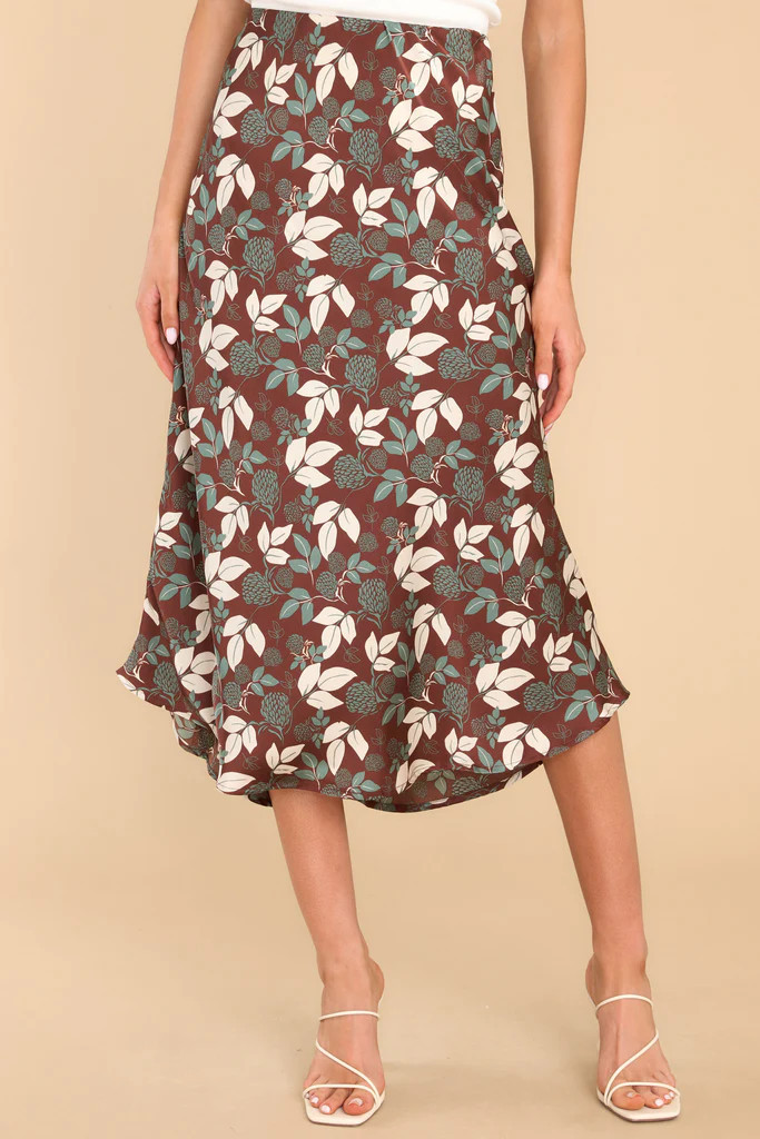Floating Dreams Brown Print Midi Skirt | Red Dress