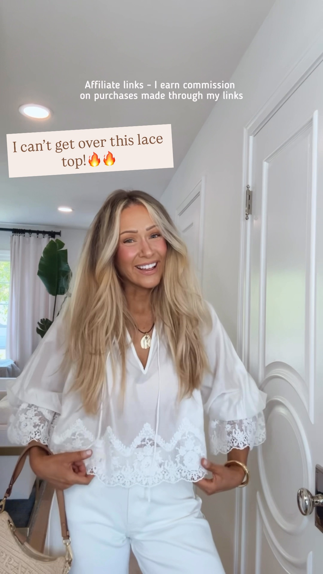 Affiliate links - I earn commission on purchases made through my links | H&M spring outfit
H&M white lace top
H&M jeans white wide leg