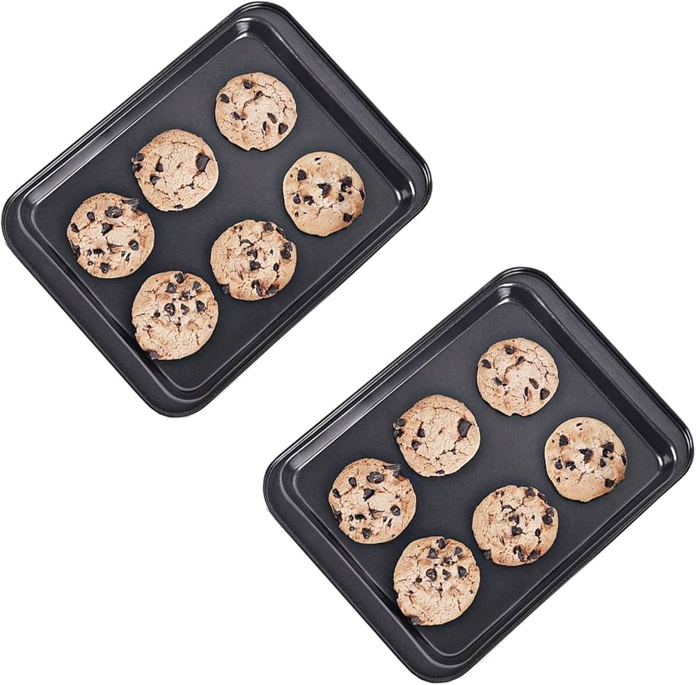 HYTK 2 Small Baking Sheets 9.45 X 7.09 Inch (Inner 7.5x6) Mini Cookie Tray Toaster Conventional O... | Amazon (US)