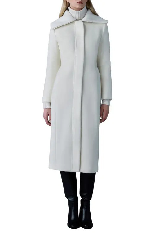 Mackage Clarice Leather Trim Wool Coat in Cream at Nordstrom, Size Small | Nordstrom