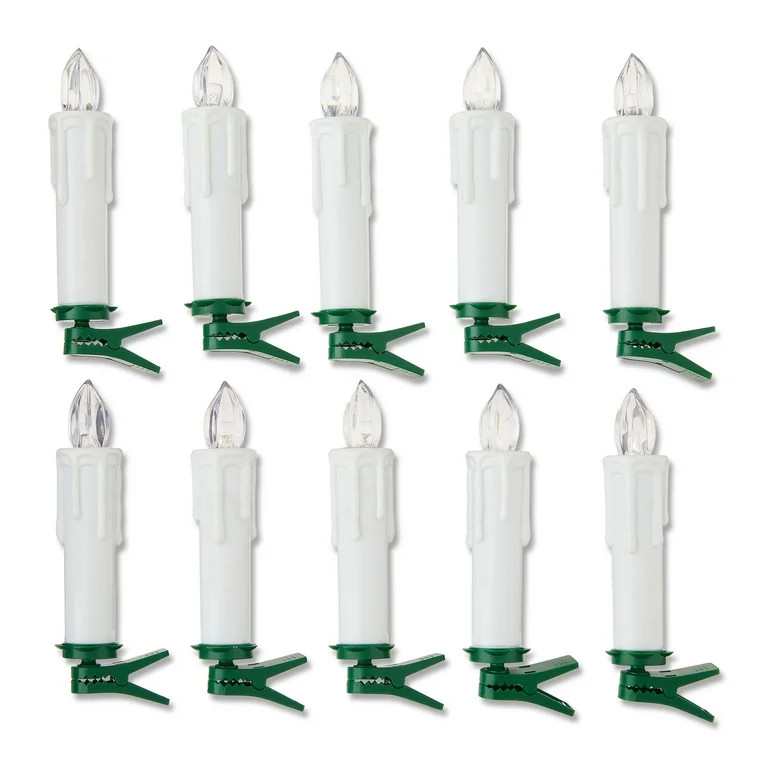 10 Count Battery-Operated White Cordless LED Clip Christmas Candles Ornament with Remote, by Holi... | Walmart (US)