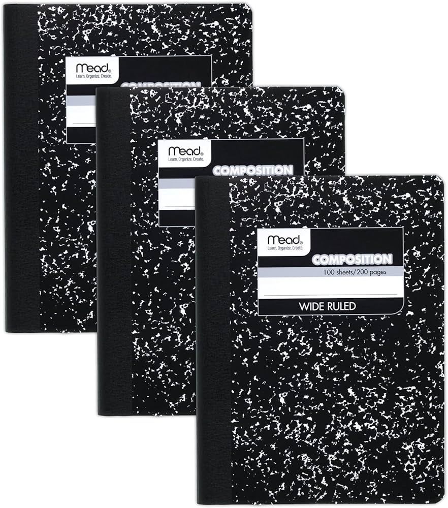 Mead Composition Notebooks, 3 Pack, Wide Ruled Paper, 9-3/4" x 7-1/2", 100 Sheets per Comp Book, ... | Amazon (US)