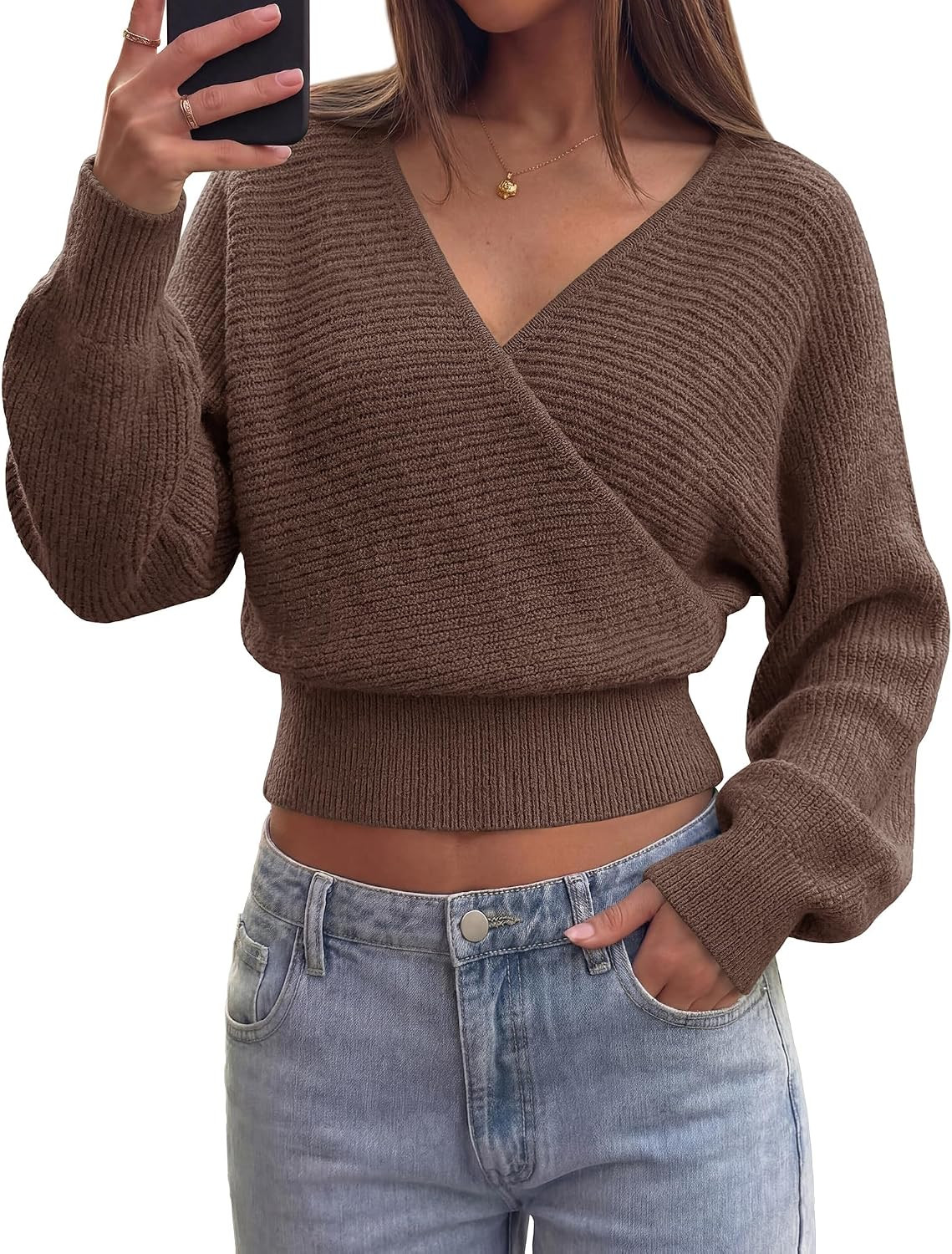 BTFBM Ribbed Knit V Neck Wrap Cross Sweaters for Women Fall Outfits 2026 | Amazon (US)