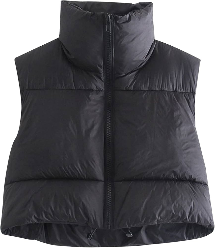 Ainangua Women's Crop Padded Vest Stand Collar Lightweight Sleeveless Puffer Zip Up Gilet Outerwe... | Amazon (US)
