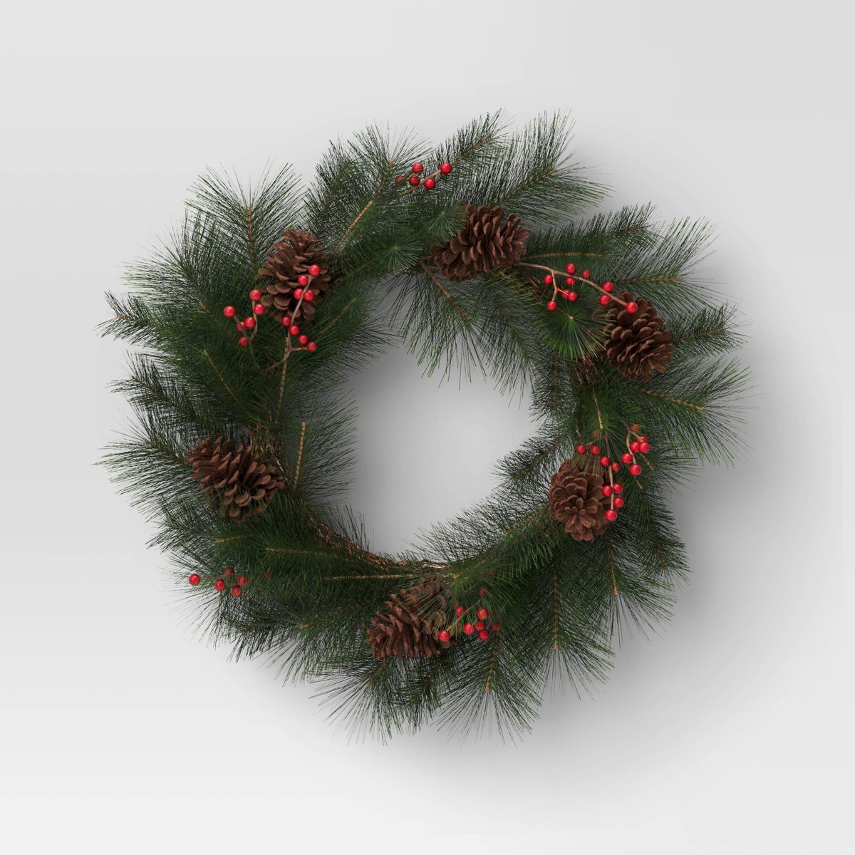XL Long Needle Pine with Red Berries and Pinecones Christmas Wreath - Threshold™ | Target