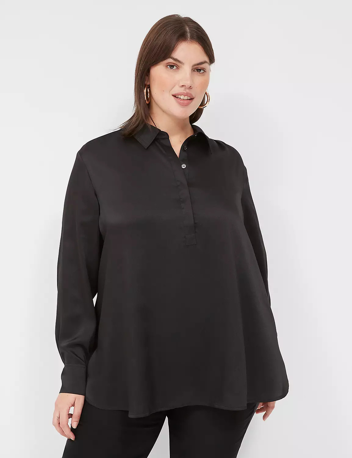 LS Tie-Collared Step Hem Blouse w/ | LaneBryant | Lane Bryant (US)