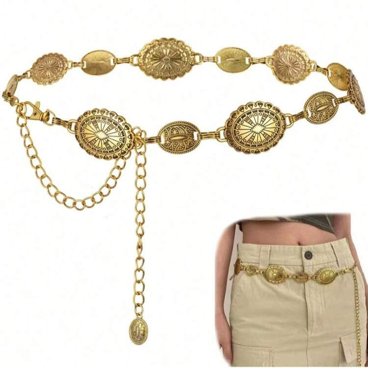 Western Concho Chain Belt For Women Adjustable Metal Waist Chain Belt For Dress Jeans | SHEIN