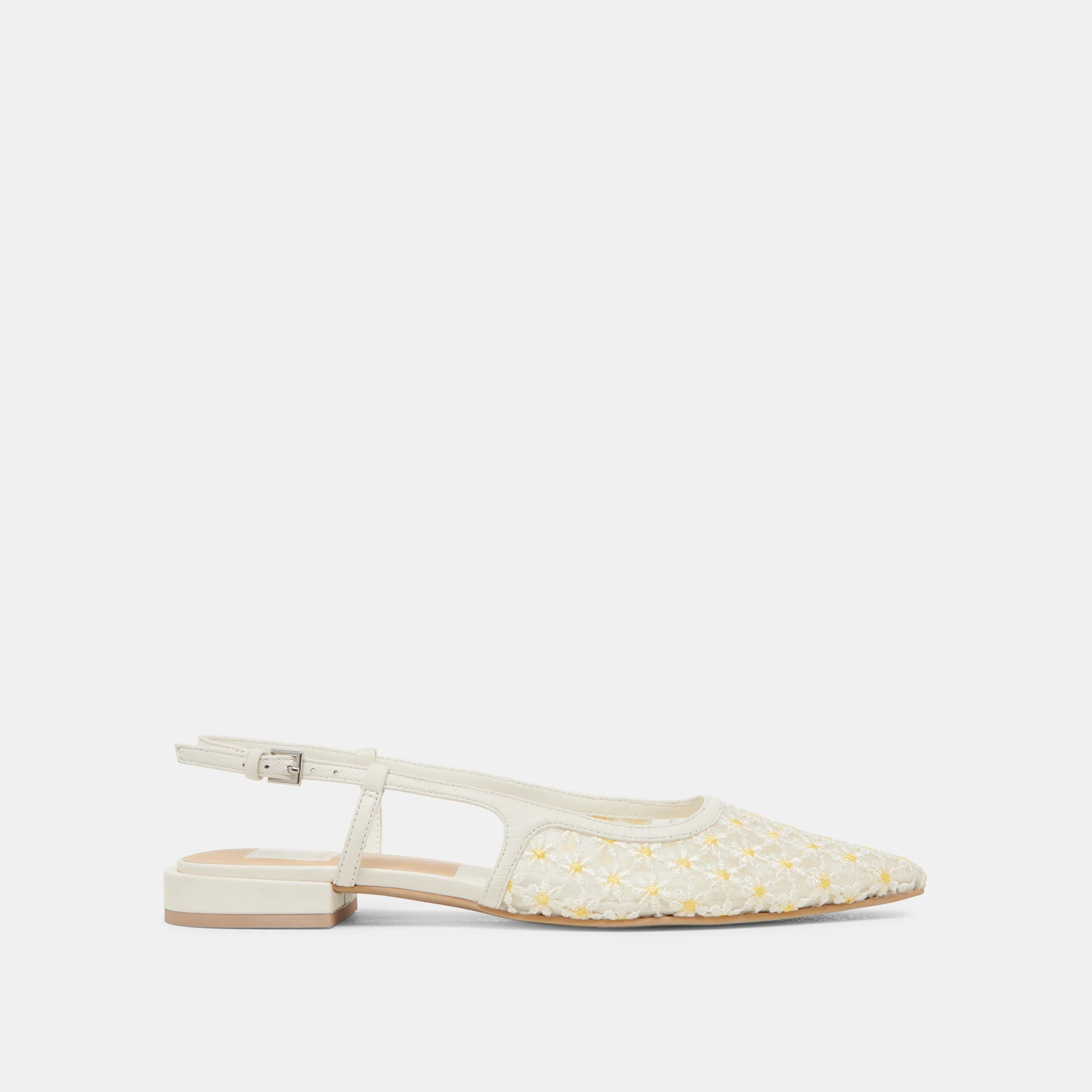 PAMIE FLORAL FLATS WHITE YELLOW FLORAL MESH | DolceVita.com