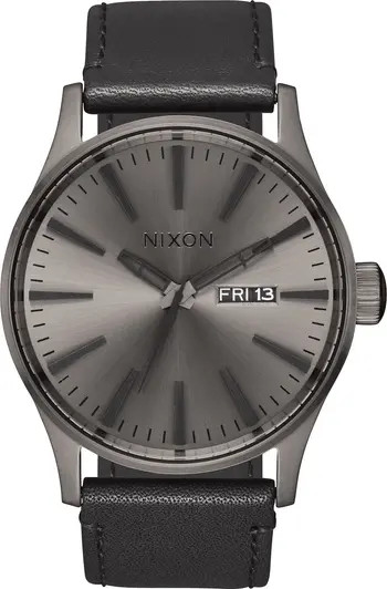 The Sentry Leather Strap Watch, 42mm | Nordstrom