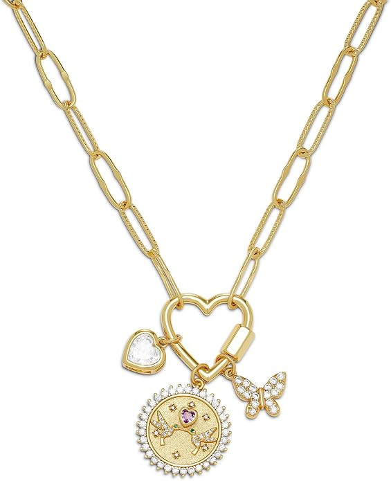 Milla 14K Gold Plated Charm Necklace for Women, 18 inches Paperclip Chain and 2 inches Extension,... | Amazon (US)