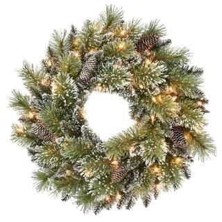 Puleo International 24 in. Pre-Lit Incandescent Artificial Glitter Christmas Wreath with 120 Tips... | The Home Depot