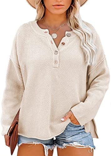 Eytino Womens Plus Size Sweaters Casual Long Sleeve Loose V Neck Button Henley Tops Pullover Knit... | Amazon (US)