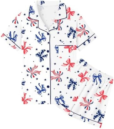 Girls & Women's Pajamas Set 100% Cotton PJ Set Button-Down Short Sleeve Sleepwear for Ages 5-14 | Amazon (US)