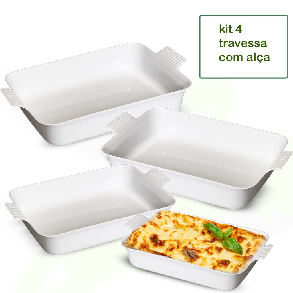 Kit 4 Travessa Com Alça Le Chef Branca Para Alimentos | Shopee (BR)