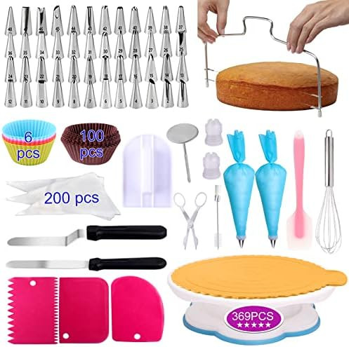 Cake Decorating Supplies 369 PCS KAMIDA Cake Decorating Tools with Rotating Turntable Stand, Leve... | Amazon (US)