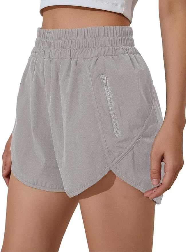 BMJL Women's Running Shorts Elastic High Waisted Shorts Pocket Sporty Workout Shorts Quick Dry At... | Amazon (US)