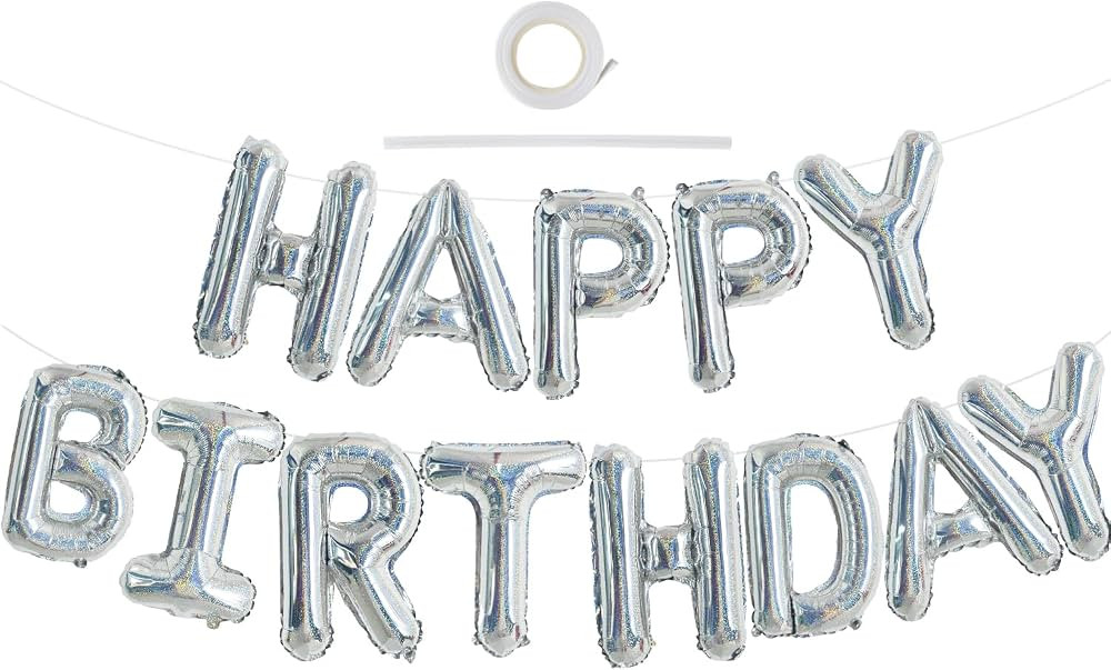TONIFUL Laser Silver Happy Birthday Balloon Banner 16 Inch Mylar Foil Letters Birthday Sign Bunti... | Amazon (US)