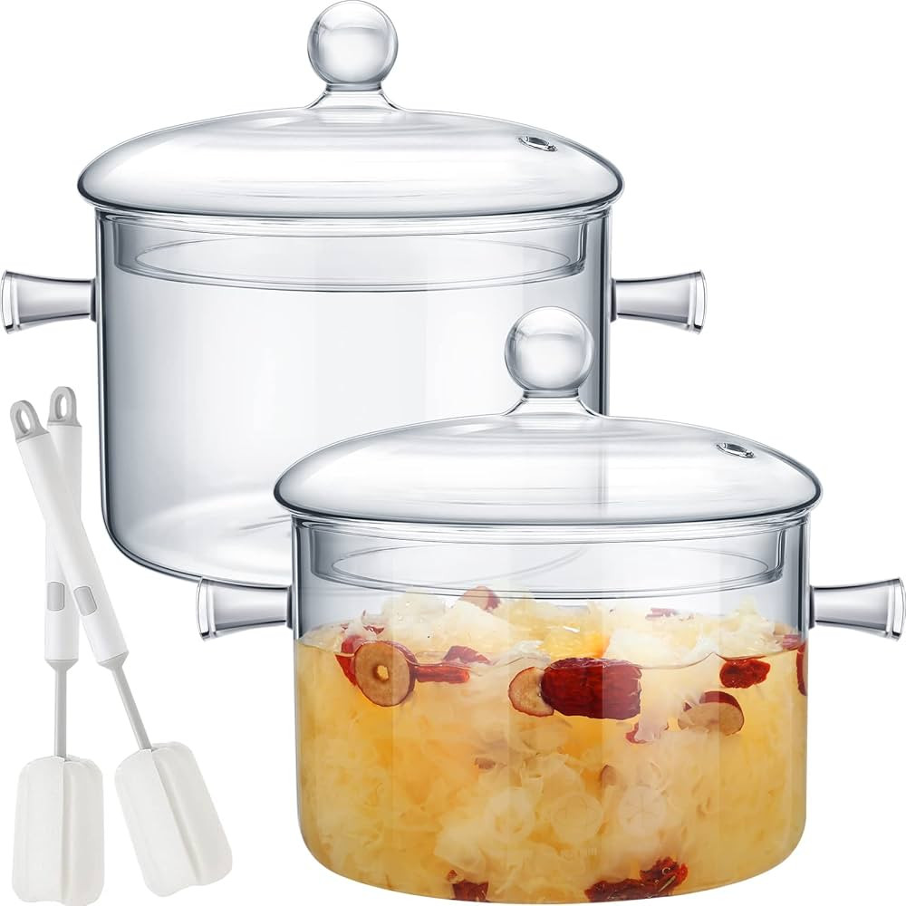 2 Pcs Glass Pot with Cover Glass Saucepan Stovetop Cooking Pot with Lid and Handle Simmer Pot and... | Amazon (US)