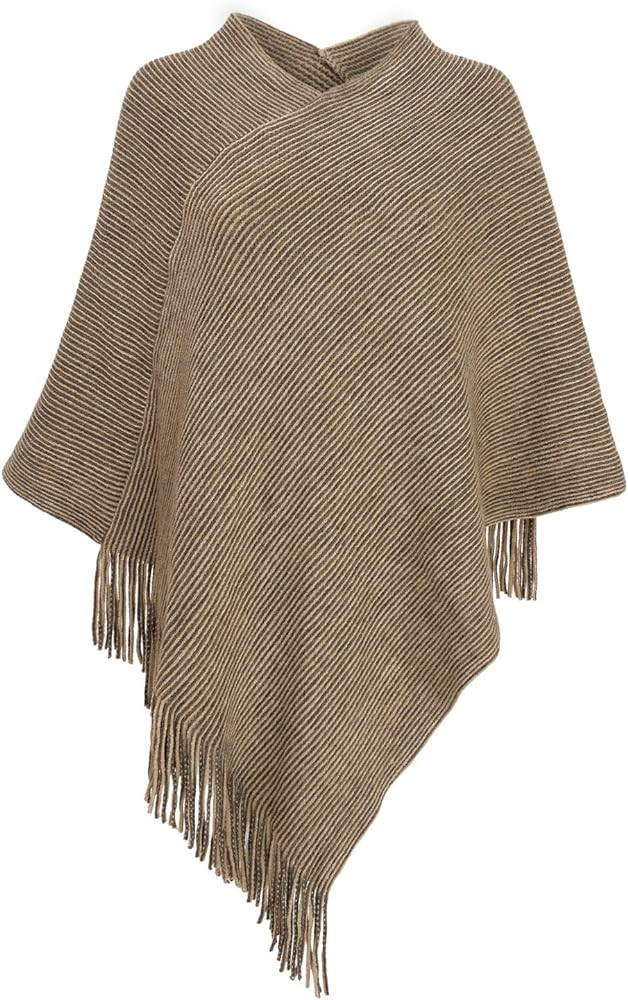 Womens Poncho Sweater V Neck Knitted Pullover Shawls Wraps Capes with Fringes Gifts for Women Mom | Amazon (US)