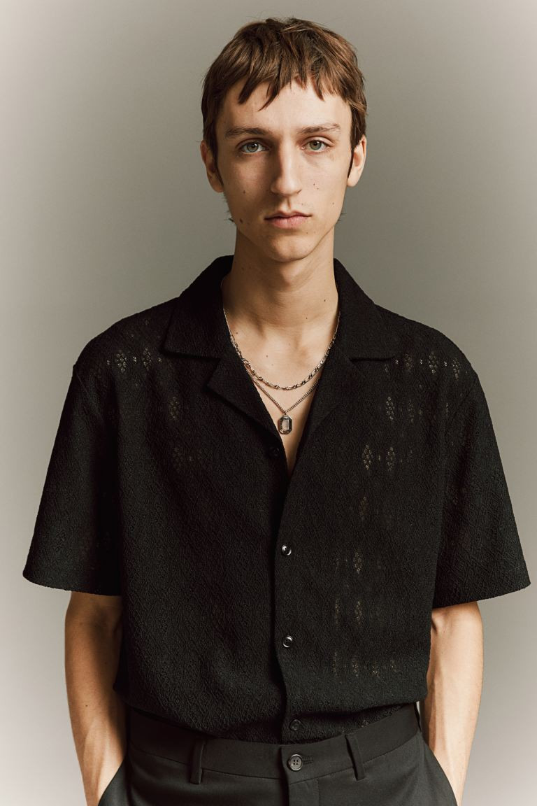 Regular Fit Lace resort shirt - Black - Men | H&M GB | H&M (UK, MY, IN, SG, PH, TW, HK)