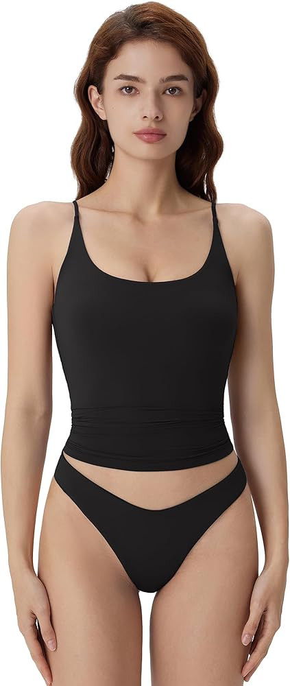 SUUKSESS Women Padded Scoop Neck Tank Tops Double Line Going Out Basic Camisole Top | Amazon (US)