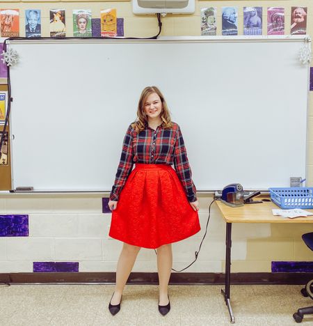 Plaid shirt, red skirt, Christmas outfit idea 

#LTKSeasonal #LTKstyletip #LTKHoliday