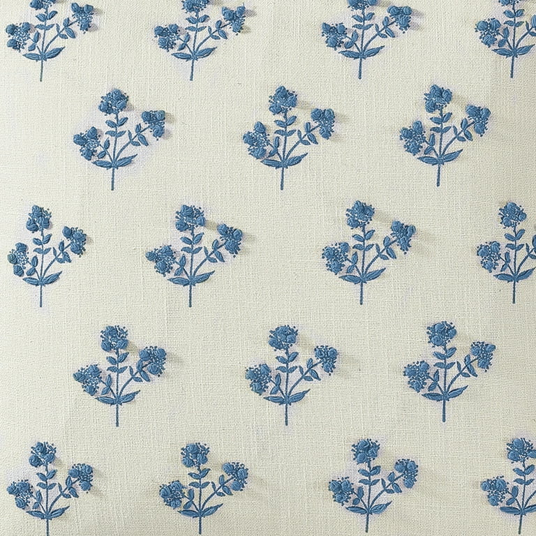 Better Homes & Gardens, Blue Block Print Floral Throw Pillow, Square, 20" x 20", 1 Piece | Walmart (US)