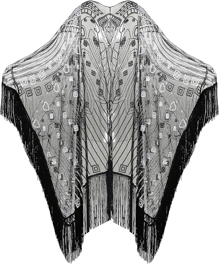 BABEYOND 1920s Sequin Beaded Shawl Wraps Fringed Evening Cape Scarf for Wedding | Amazon (US)