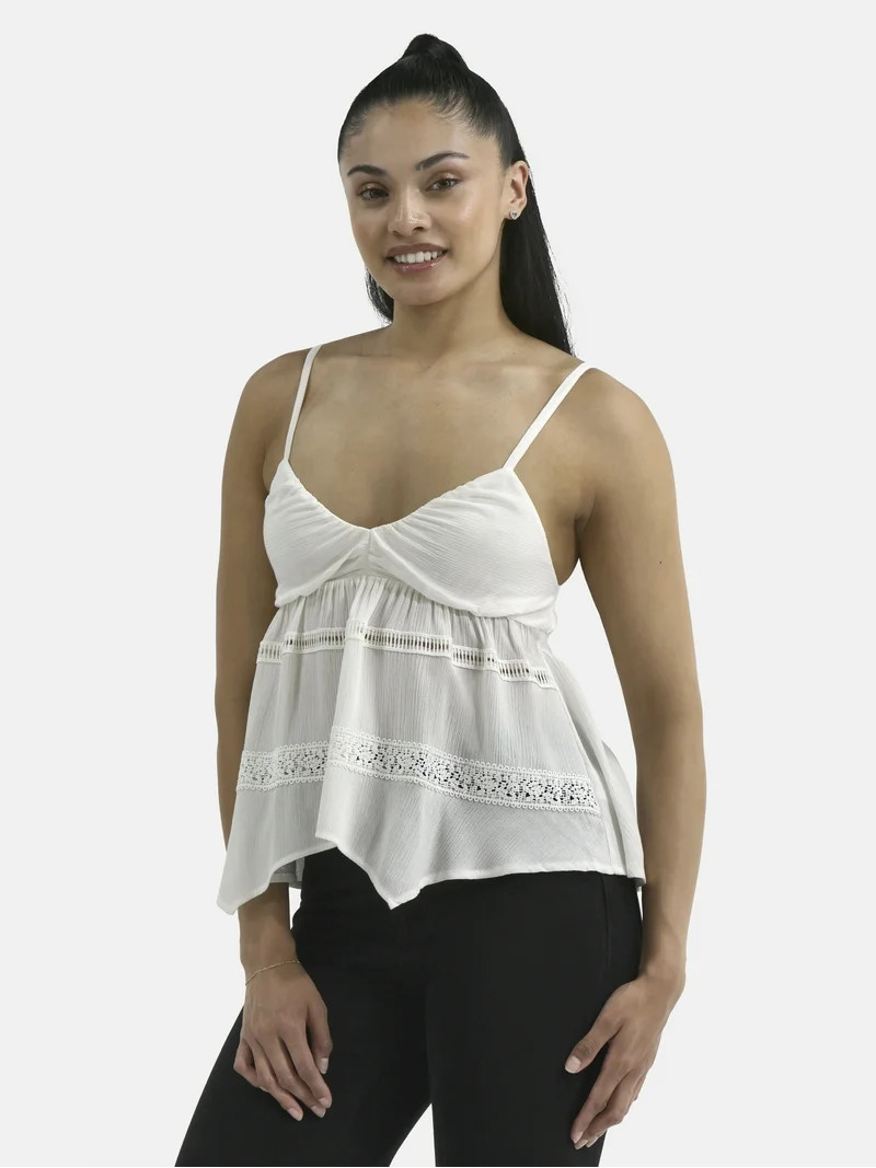 No Boundaries Hanky Hem Cami with Lace, Women's | Walmart (US)
