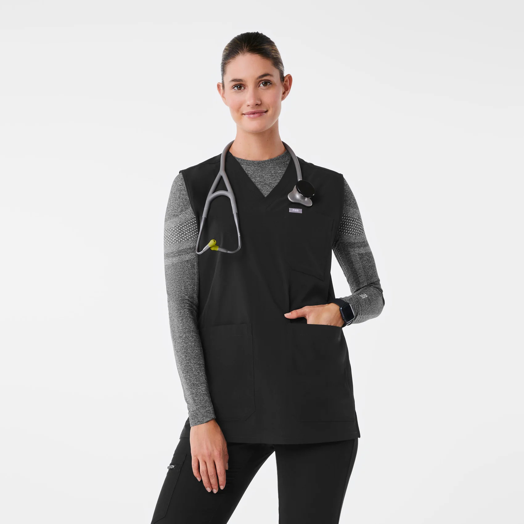 Women's V-Neck FREEx Sleeveless ScrubSmock™ - Black · FIGS | FIGS
