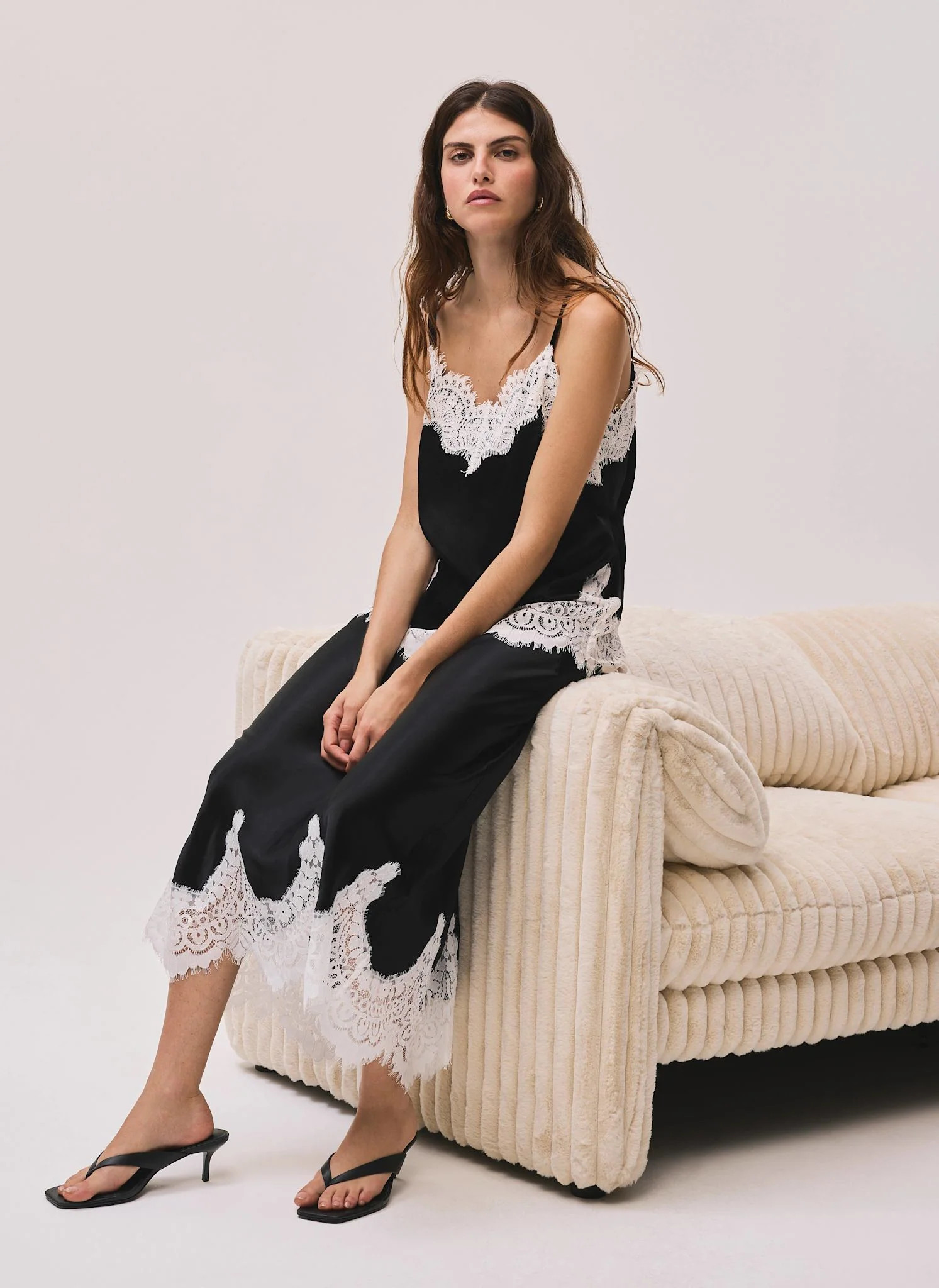 Black Satin Lace Midi Skirt | Mint Velvet