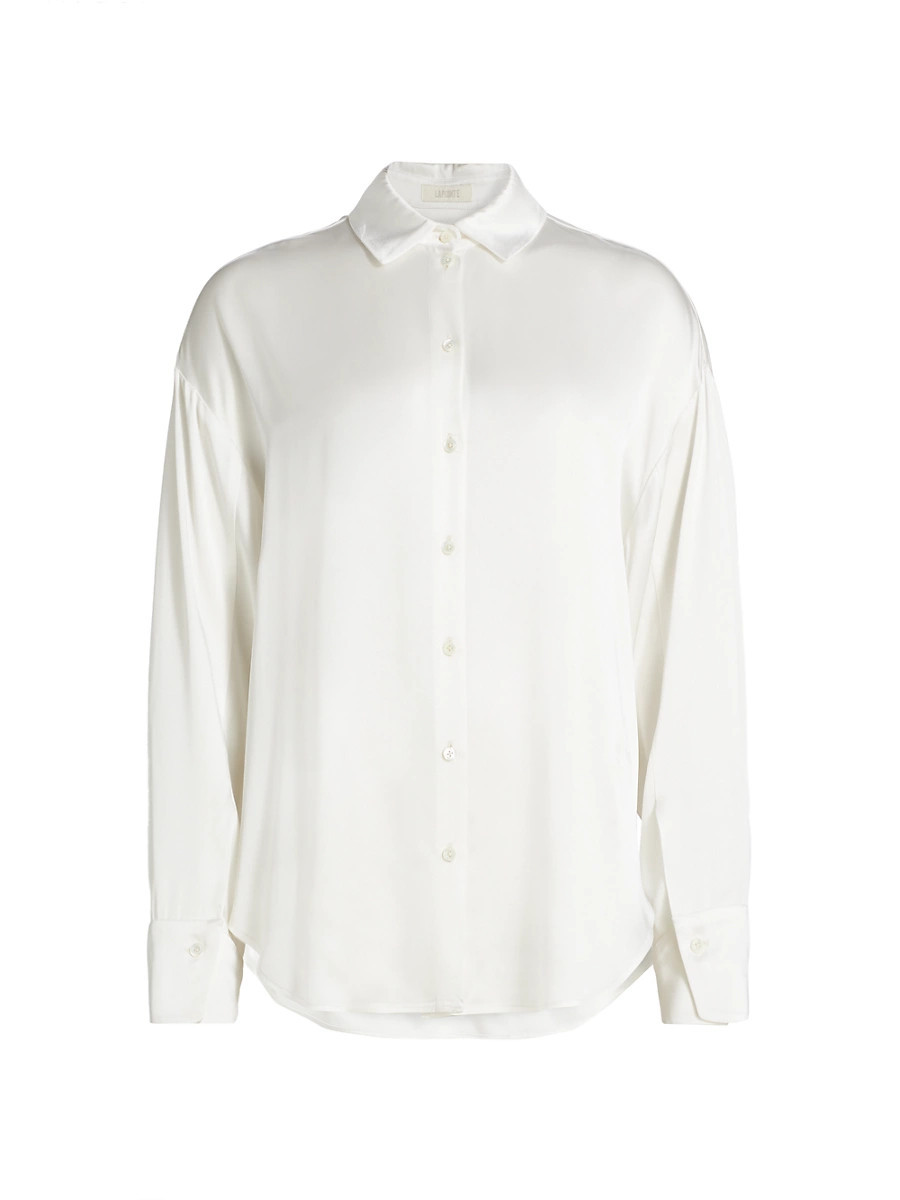 Women's Multi-Way Double-Faced Satin Button-Front Shirt - White - Size XS | Saks Fifth Avenue