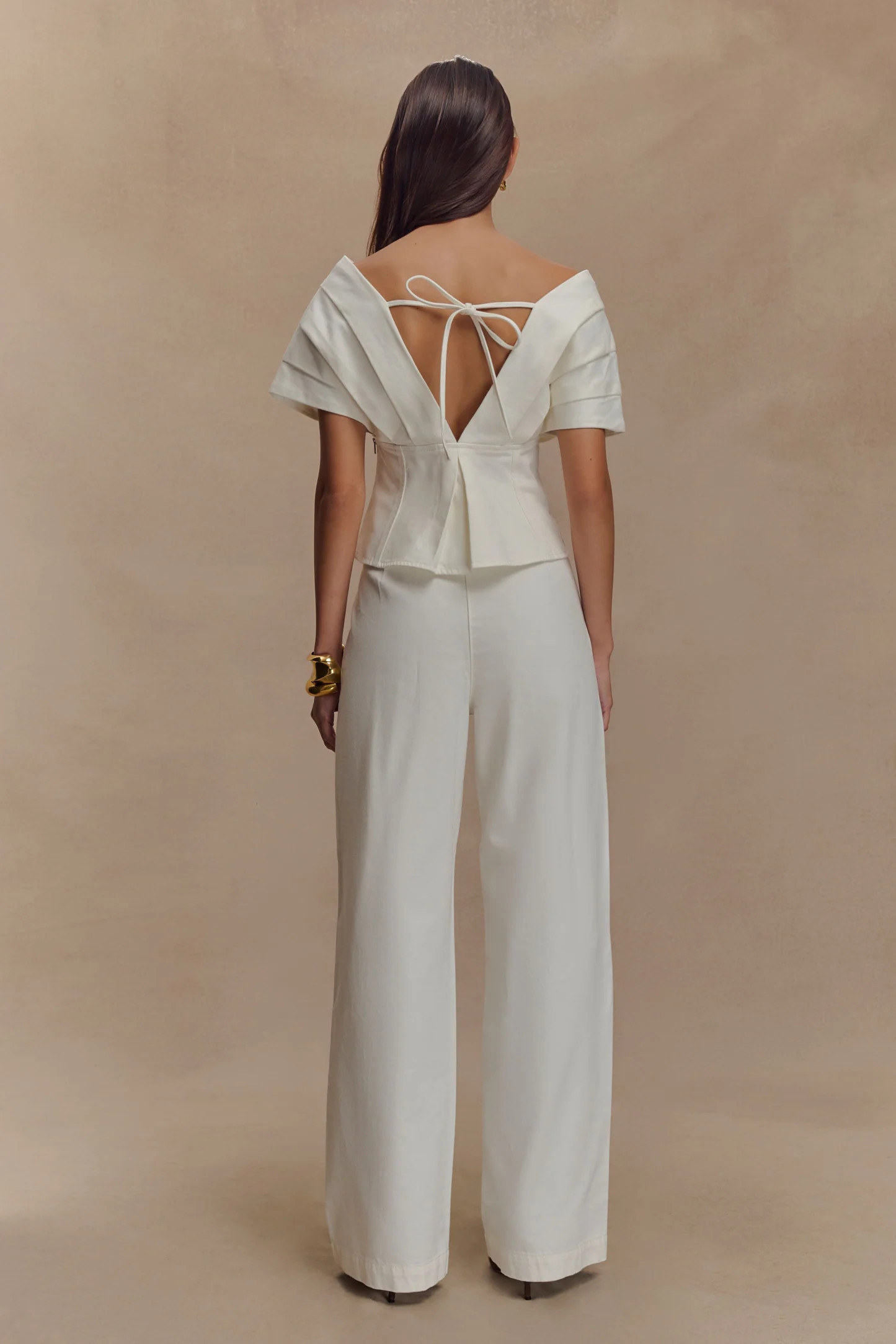 Rayne Off Shoulder Denim Top - White | MESHKI US